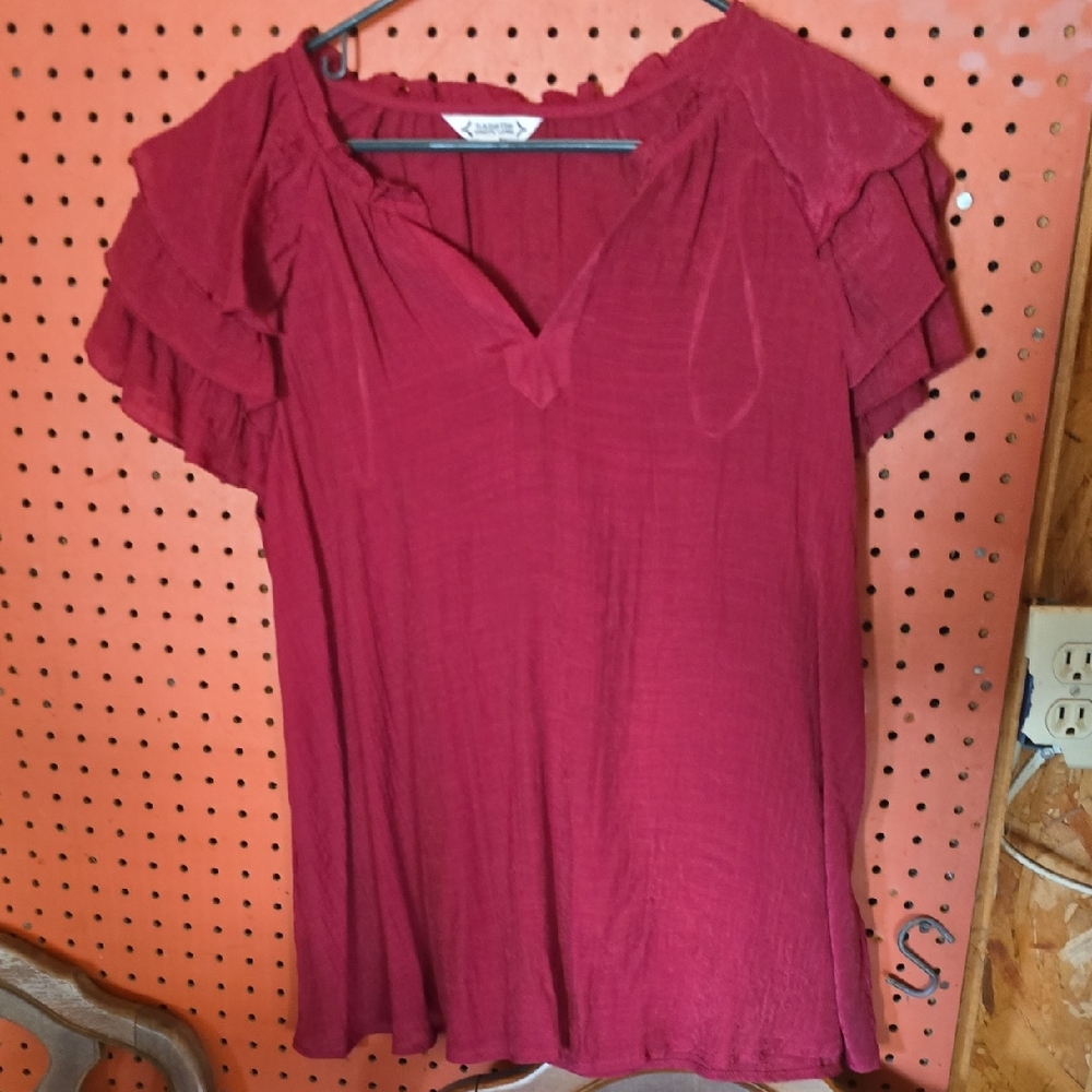 a new day Women's Burgundy Ruffled Blouse